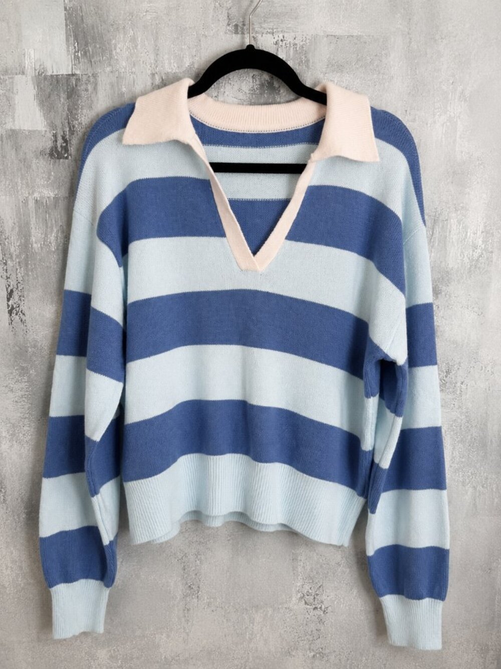 Blue rugby Striped Collared Polo Sweater
